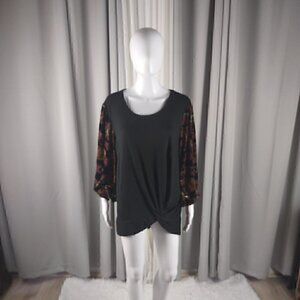 C. EST 1946 Women Long Sleeve Blouse Top Velvet Black Plum Pullover Size 18/20W